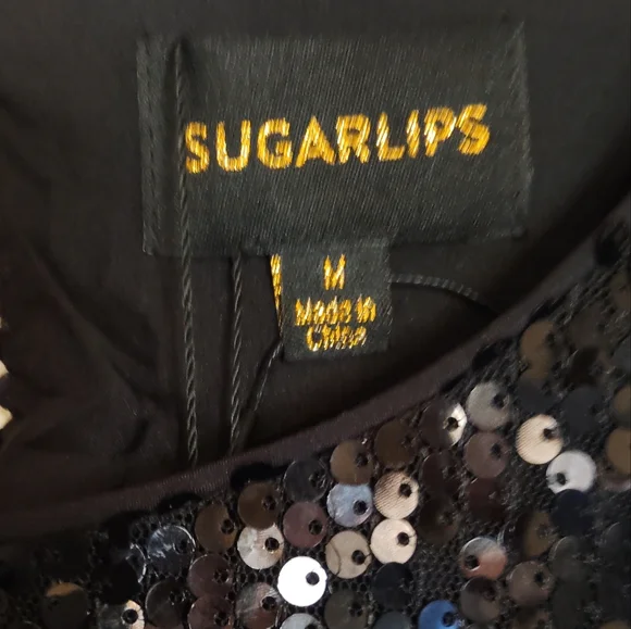 Sugar Lips Black Sequin Mini Dress Size M - Picture 3 of 13